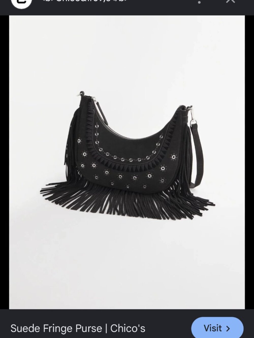 nwt CHICO'S GENUINE SUEDE fringe trim purse bag